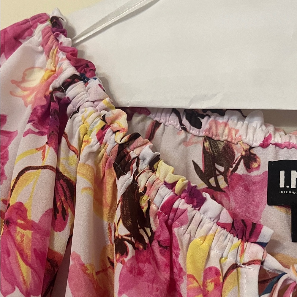 INC International Concepts Floral Pink Peasant Blouse - Picture 8 of 9